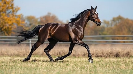 Fototapeta premium A horse galloping across an open field