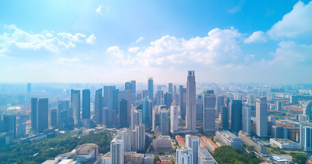 Obraz premium Modern Skyline with High-Rise Office Buildings under Blue Sky