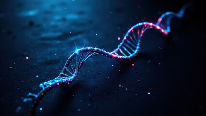 Stunning UMI (Unique Molecular Identifier) DNA double helix structure illuminated with vibrant blue lights.