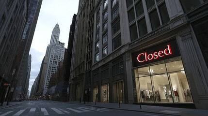Obraz premium Closed boutique storefront with elegant window display, symbolizing the end of a day and the anticipation of a new beginning