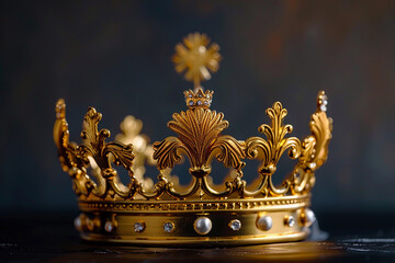 Fantastic king or queen crown from vivid gold material for coronation