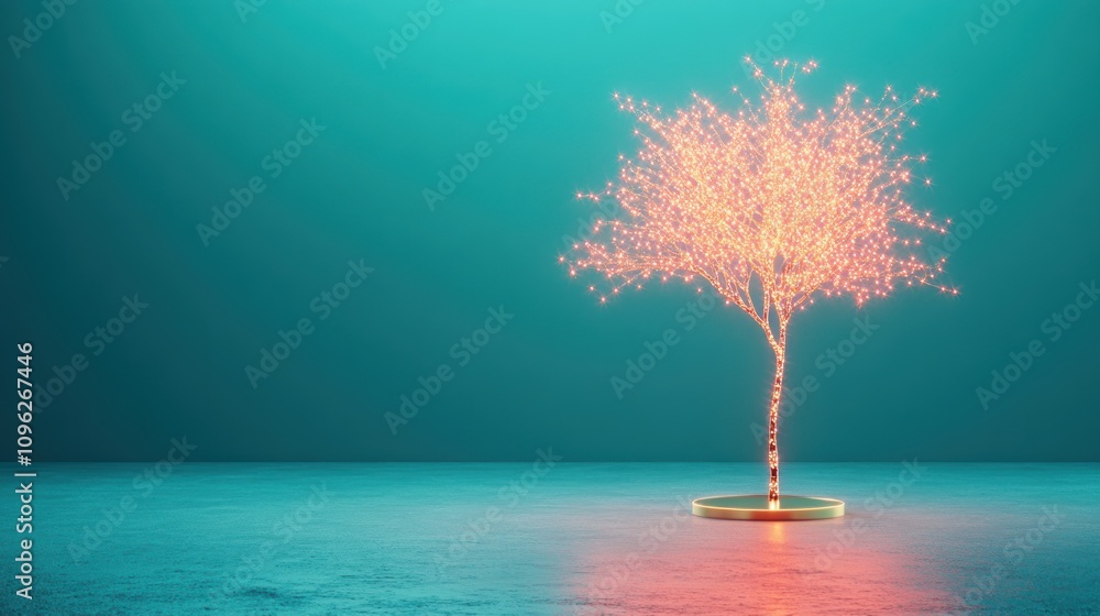 Aufkleber illuminated tree art installation urban space digital artwork tranquil environment close-up view