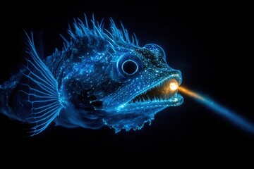 Fototapeta premium Humpback Anglerfish in Deep Water A rare anglerfish in pitch-black waters
