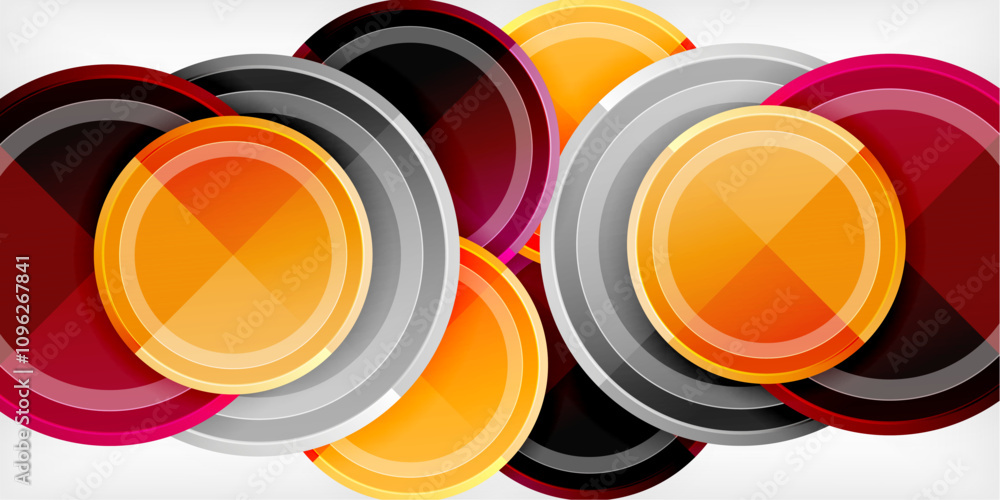 Poster abstract background - multicolored circles, trendy minimal geometric design, vector illustration