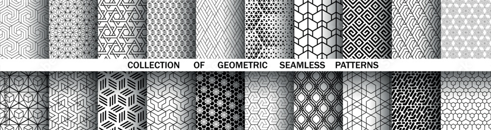 Aufkleber Geometric set of seamless black and white patterns. Simple vector graphics.
