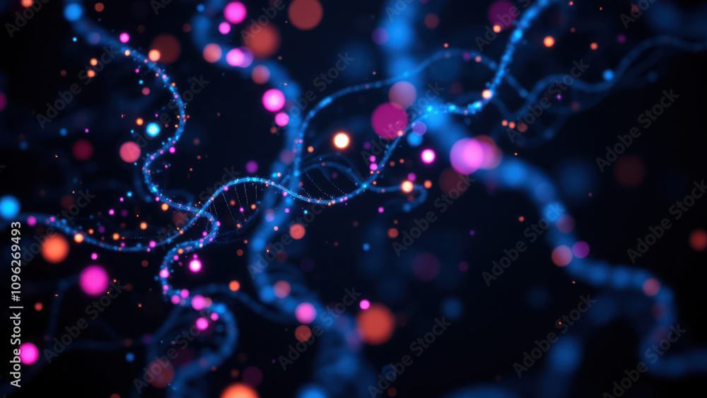 Poster dynamic abstract visualization representing unique molecular identifiers with dna double helix and c