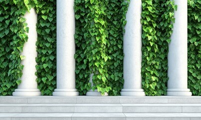 Vibrant green ivy climbing ancient columns outdoor garden photo daylight nature