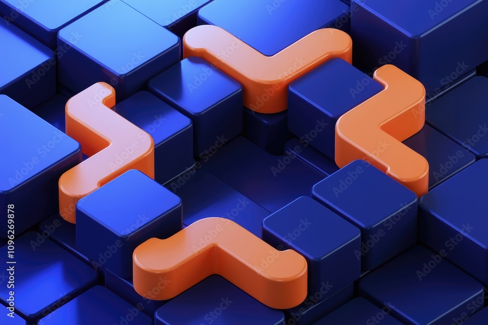 Aufkleber abstract 3d render of orange shapes on a blue cube background. clean modern design