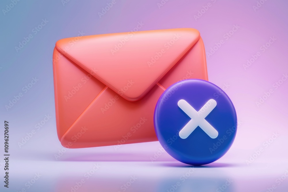 Poster 3D render of an email icon with a cross mark  signifying deletion or rejection
