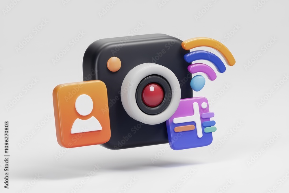 Aufkleber 3D render of camera app icons with user profile  wifi  and settings