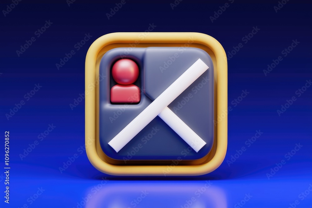 Poster 3D render of a user profile icon with a cross  signifying deletion or removal