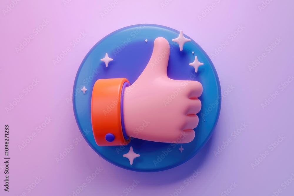 Poster a 3d rendered thumbs up gesture on a blue circular background indicating approval or positivity