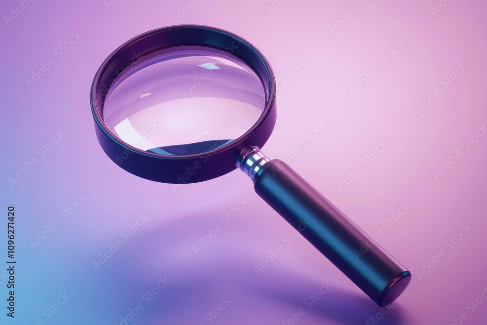Aufkleber a 3d rendering of a magnifying glass with a dark handle against a purple background