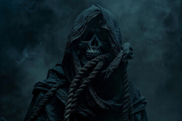Obraz premium Scary grim reaper with sharp scythe in hell with dramatic background