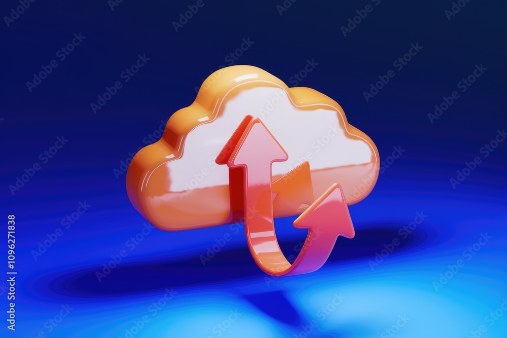 Poster 3D render of cloud upload download  data transfer  cloud storage  digital technology