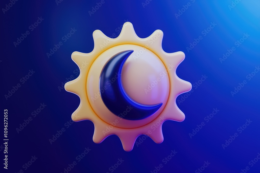 Aufkleber 3d render of a sun and moon icon symbolizing day and night transition