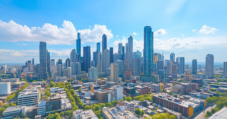 Fototapeta premium Modern Skyline with High-Rise Office Buildings under Blue Sky