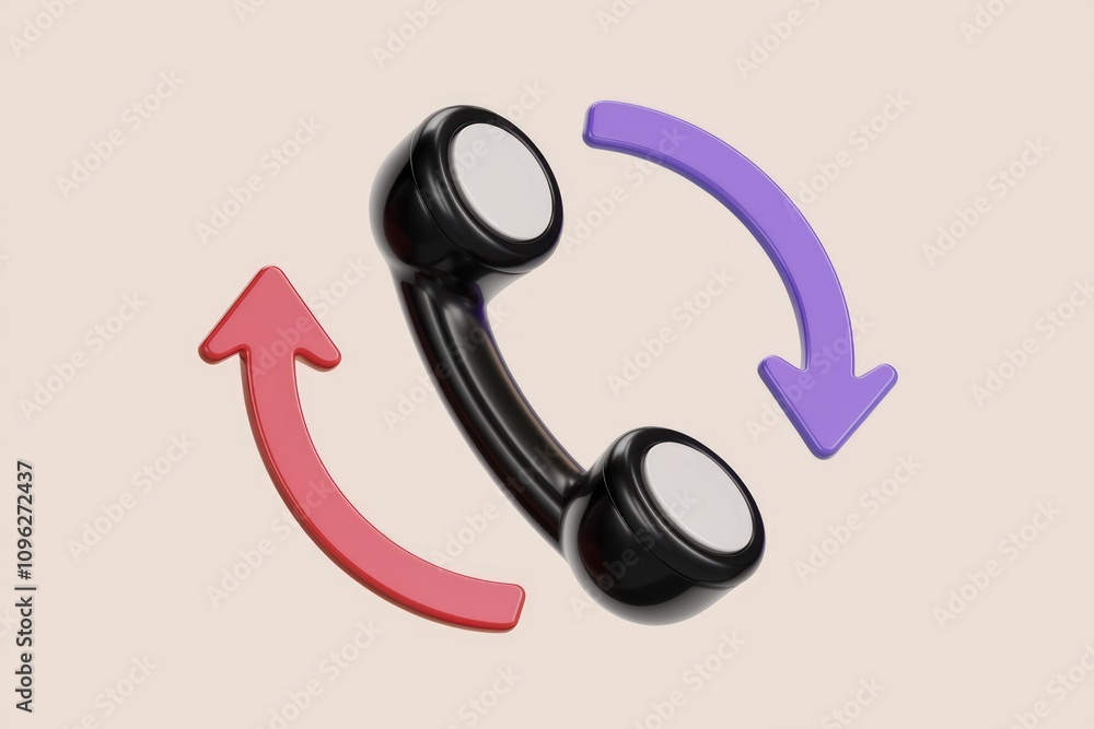 Poster 3d rendering of retro phone handset with communication arrows