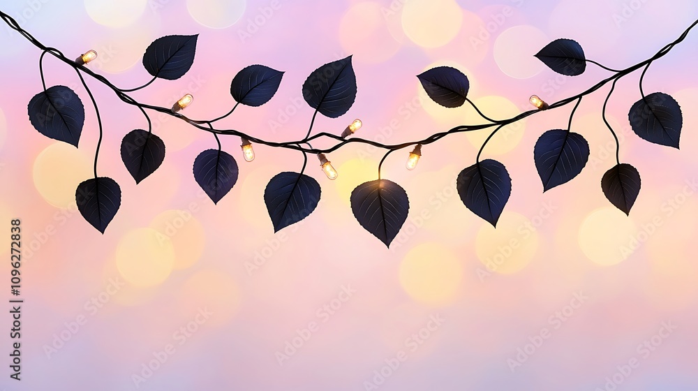 Poster elegant leaves with twinkling lights on soft bokeh background creating a dreamy atmosphere for celeb