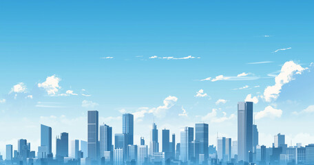 Fototapeta premium Modern Skyline with High-Rise Office Buildings under Blue Sky
