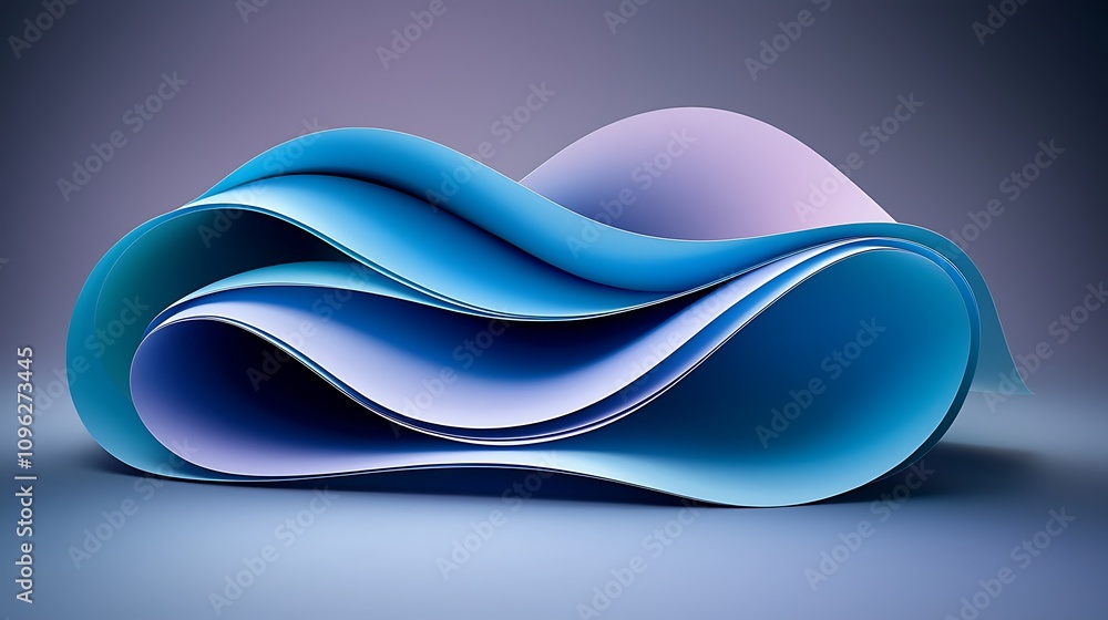 Poster abstract flowing waves in blue and purple tones creating a dynamic and modern visual scene for use i