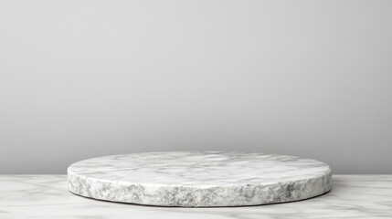 Stylish round marble display minimalist studio product photography neutral tones close-up interior design