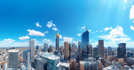 Obraz premium Modern Skyline with High-Rise Office Buildings under Blue Sky