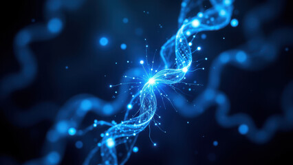 Stunning close-up depiction of a DNA strand with vibrant blue molecular structures radiating outward, symbolizing UMIS (Unique Molecular Identifiers).