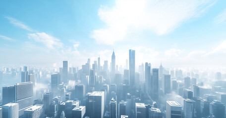 Obraz premium Modern Skyline with High-Rise Office Buildings under Blue Sky