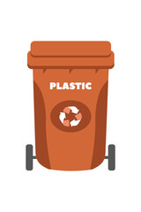 Bright orange recycling bin for plastic waste with visible recycling symbol