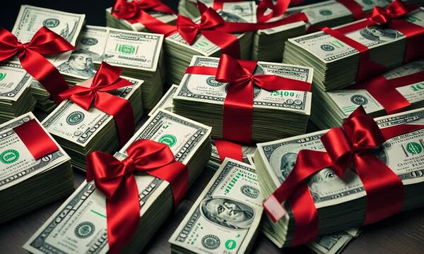 Money with gift bows.