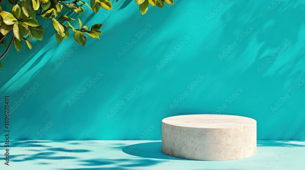 Poster minimalist display stand with vibrant background studio setting photography modern aesthetic