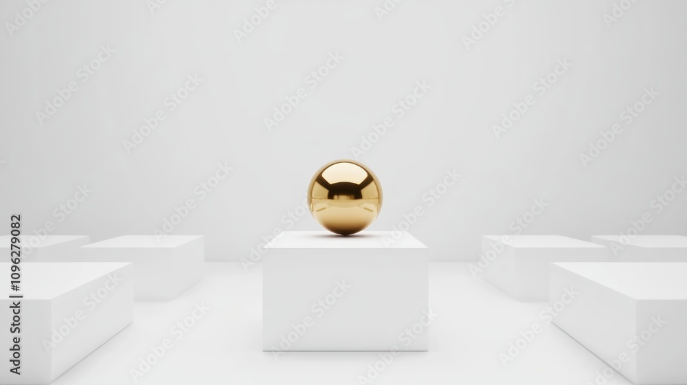 Poster Golden sphere display minimalist gallery 3d art modern design centered view aesthetics