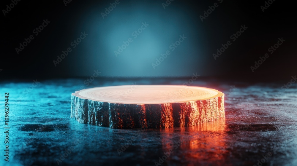 Poster artistic wooden log display studio setting digital artwork dramatic lighting abstract concept