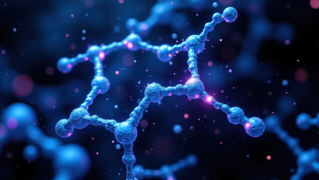 Image depicts a microscopic view of Unique Molecular Identifiers (UMIs) with a vibrant blue coloration and sparkling highlights, symbolizing their advanced technology.