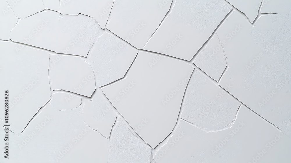 Poster cracked and peeling white surface with abstract pattern highlighting texture and depth for backgroun