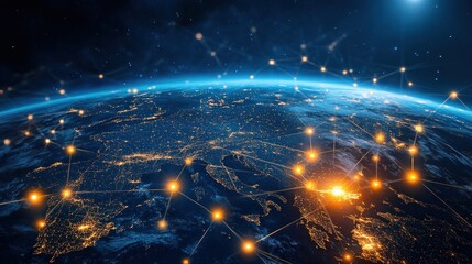 Obraz premium Global Network Connections Over Earth