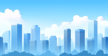 Fototapeta premium Modern Skyline with High-Rise Office Buildings under Blue Sky