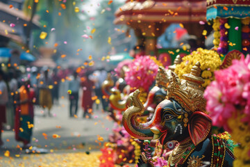 Fototapeta premium Greeting card with bright holiday composition for Ganesh Chaturthi