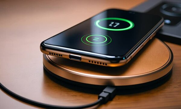 Charging a mobile phone on a wireless charging base.