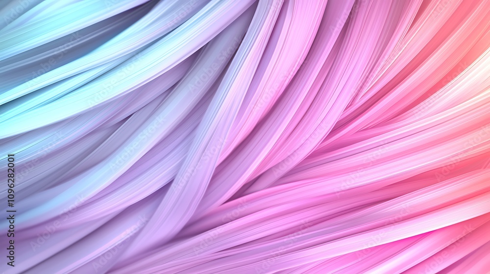 Poster abstract background with flowing curved lines in soft pastel colors of pink and blue creating a harm