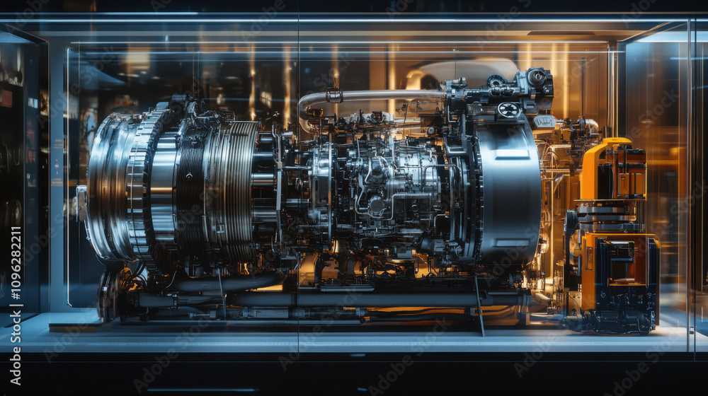 Aufkleber detailed cutaway view of complex engine showcasing internal mechanisms and components, illuminated b