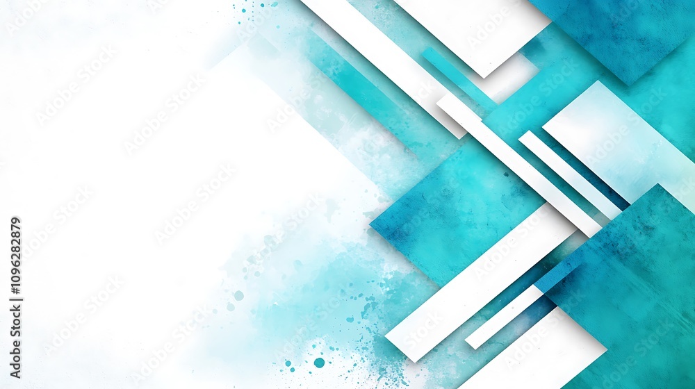 Poster abstract background with geometric shapes and soft aqua blue tones on a clean white canvas for creat