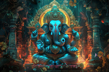 Greeting card with bright holiday composition for Ganesh Chaturthi