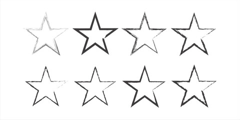Hand drawn star icons. Rough sketched star symbols. Bold vector shapes. Irregular outlines.
