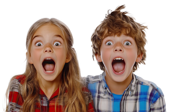 Excited kids screaming with wide open mouths, isolated on transparent cutout background - Powered by Adobe