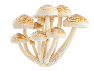 a group of mushrooms on a white background