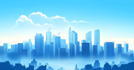 Fototapeta premium Modern Skyline with High-Rise Office Buildings under Blue Sky