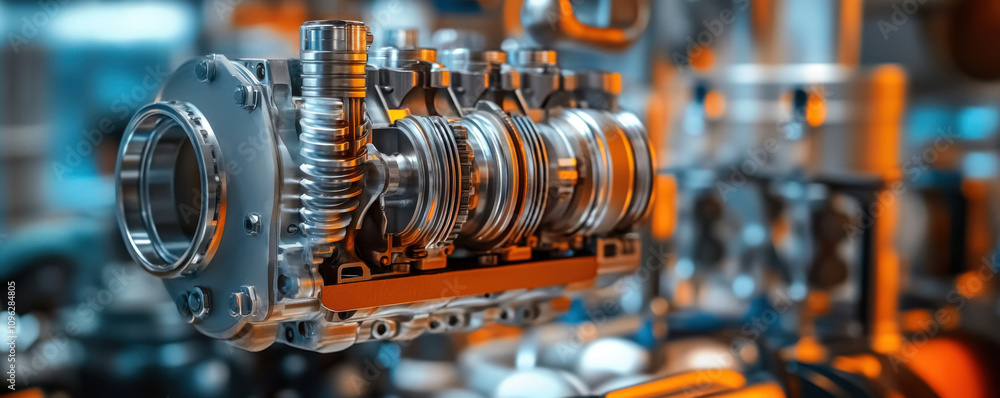 Poster high resolution cross section of combustion engine showcasing internal components, highlighting intr