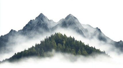 Misty Mountain Peaks and Lush Forest